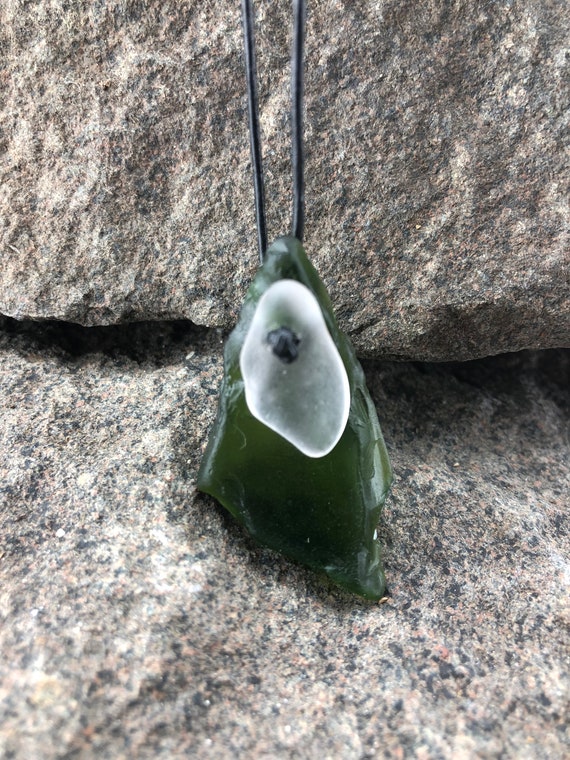 Beach Glass Leather Jewelry, Beach Glass Necklace, Beach Glass Pendant, Adjustable Leather Cord, Recycled Genuine Beach Glass, Eco Friendly