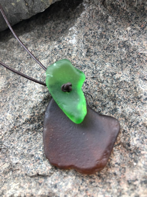 Beach Glass Leather Jewelry, Beach Glass Necklace, Beach Glass Pendant, Adjustable Leather Cord, Recycled Genuine Beach Glass, Eco Friendly