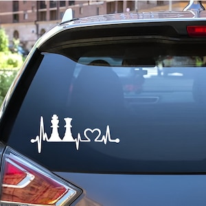 For Chess Lovers And Enthusiasts Queen & King Heartbeat Lifeline White Vinyl Decal | for cars, laptops and more