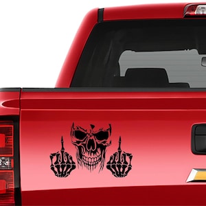 Middle Finger Vinyl Decal, Skull Decal, car Window Decal, Back Window 8 inch