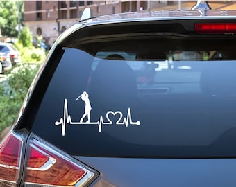 Female Golfer Heartbeat Decal: White Viny l| Car Laptop Sticker