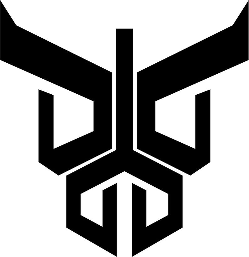 May include: A bold, geometric black logo against a white background. The design features angular shapes, including a central vertical line, two angled lines at the top, and symmetrical shapes below, creating a modern, abstract emblem.