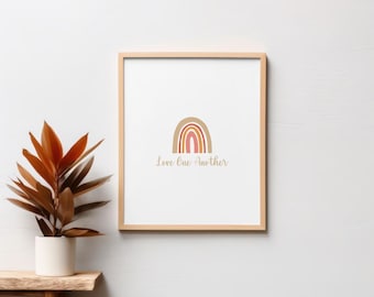 Love One Another Printable Wall Art | Neutral Rainbow Christian Decor | Inspirational Digital Download | Faith-Based Home Decor | Uplifting