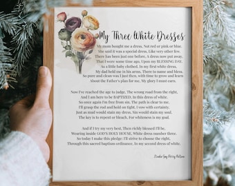 My Three White Dresses Poem Print | LDS Inspirational Poetry Wall Art | Christian Digital Download | Faith-Based Decor |Religious Home Decor