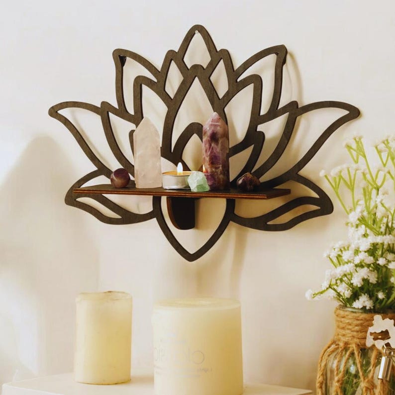 Olivenorma Wooden Hollow Lotus Crystal Shelf