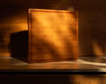 End-grain beechwood cutting board with juice groove, 41 x 40 cm solid chopping block
