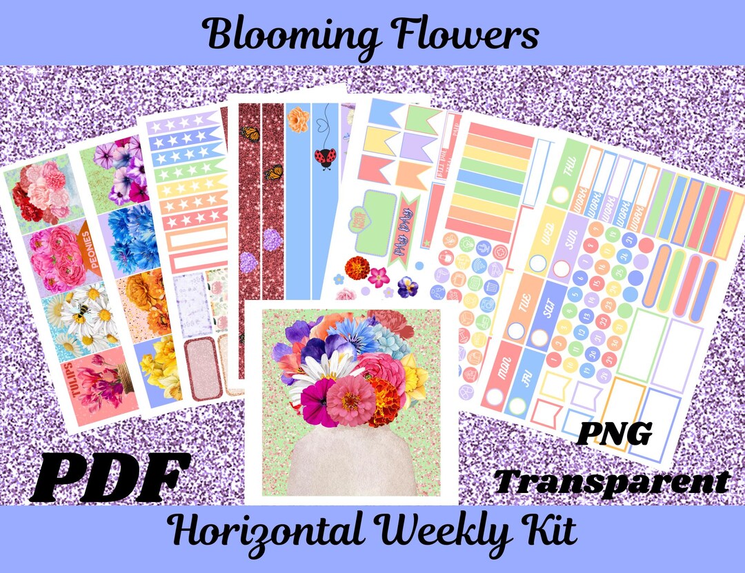 Blooming Flowers Spring Floral Horizontal Weekly 8-page Sticker Planner ...