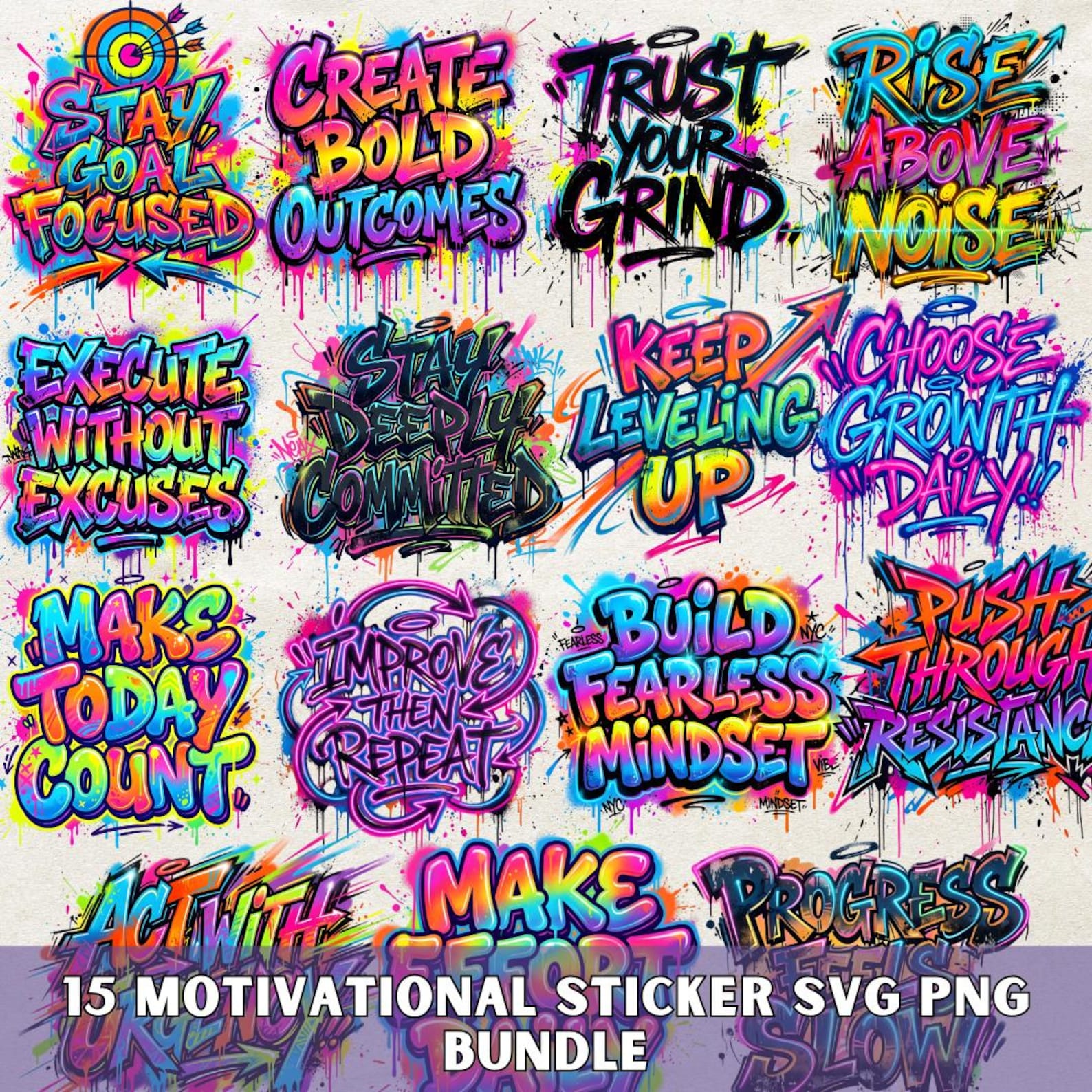 Graffiti Motivational Quotes SVG PNG Bundle, Colorful Street Art ...