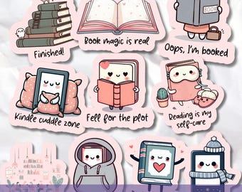 Book Lover Sticker Pack PNG SVG Bundle, Printable and DIgital Kindle Stickers for Planner/Journal, Bookish  & Reading Gift, Booktok clipart