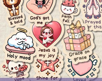 Christian Sticker SVG PNG Bundle, Goodnotes Digital Sticker, Faith quotes clipart, Bible Journaling, Printable Religious and Prayer Stickers
