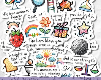 Cute Inspirational Bible verse Stickers SVG PNG Bundle, Motivational Religious Quotes, Digital & Printable Scripture Sticker for Journaling