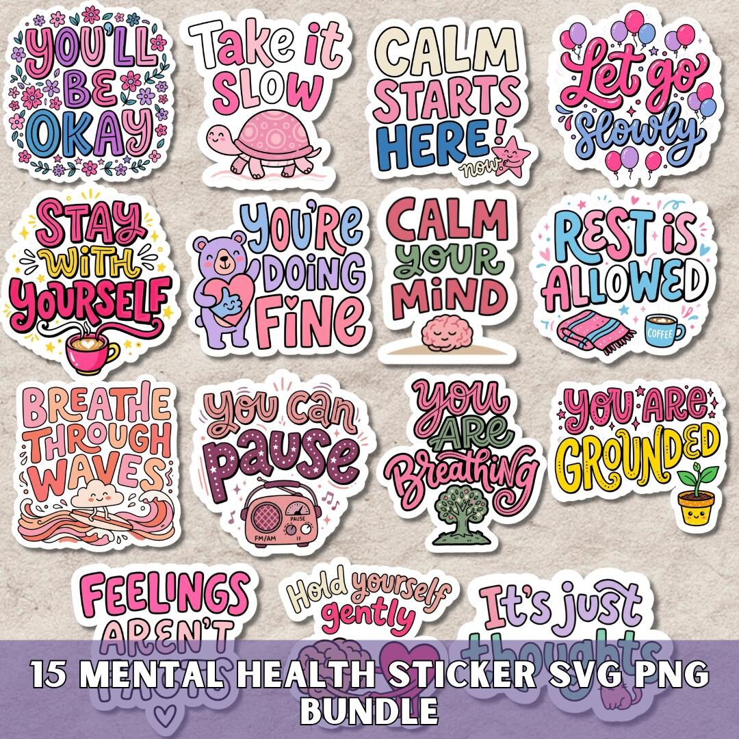 Inspirational Mental Health Quotes SVG PNG Bundle, Printable Positive ...
