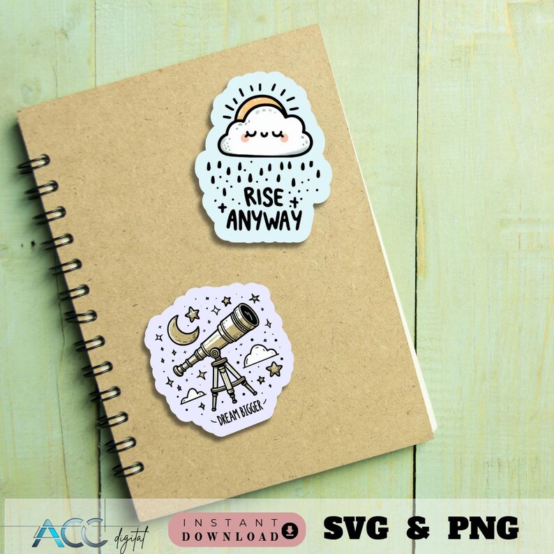 Axt Sticker Motivational Quotes Digital Sticker SVG PNG Bundle, Cute Inspirational ...