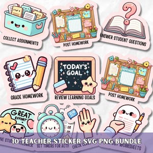Teacher Digital Planner Stickers SVG PNG Bundle, Kawaii Goodnotes Sticker, Printable Daily Task Clipart, School Classroom Label, Lesson Plan