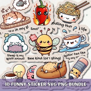 Funny Adult Stickers PNG SVG Bundle, Humorous quotes, Witty Sticker designs, Sarcastic cliparts, Kawaii Digital and Printable sticker pack