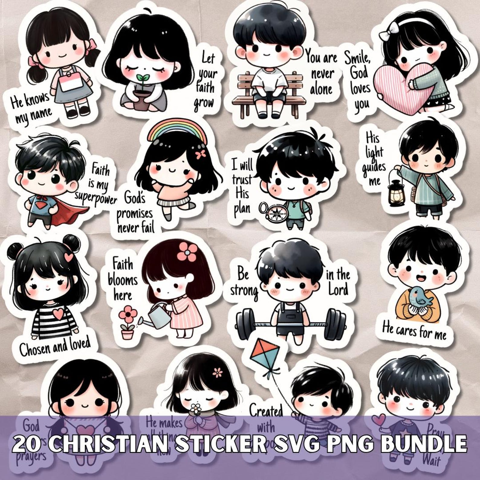 Cute Bible Sticker Pack SVG PNG Bundle, Faith Quotes, Christian ...
