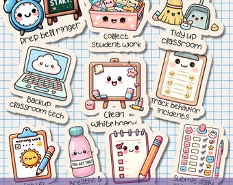 Söta lärarplanerarklistermärken SVG PNG-paket, Goodnotes utskrivbara och digitala klistermärken, dagliga uppgifter journal, kawaii lärarpresent, skola png