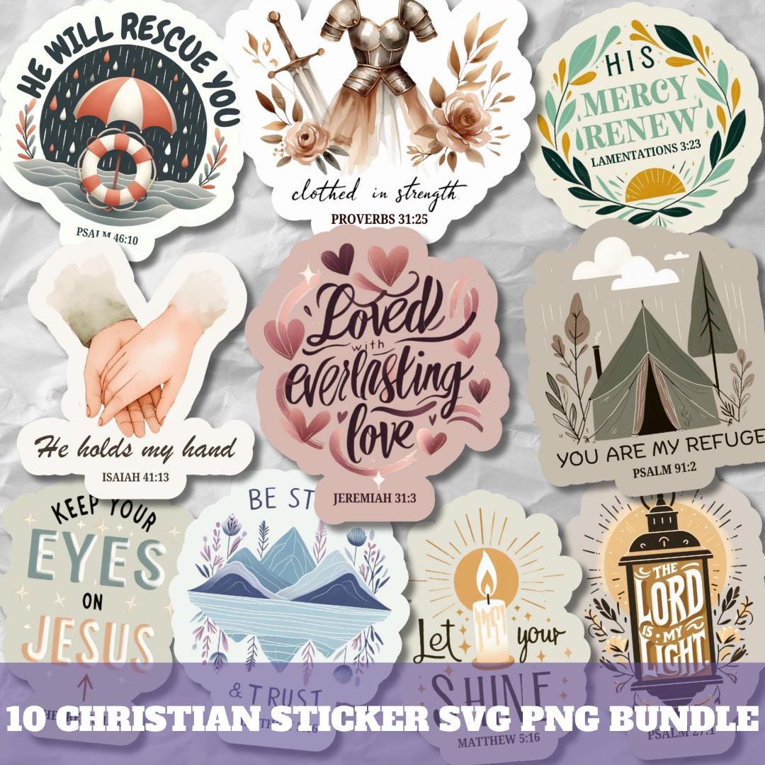 Bible Verse Sticker Pack SVG PNG Bundle, Faith Digital Stickers for ...