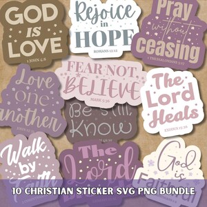 Christian Sticker PNG SVG Bundle, Bible Verse Stickers, Scripture quotes Pack, Printable and DIgital Clipart for Goodnotes, Journal, Planner