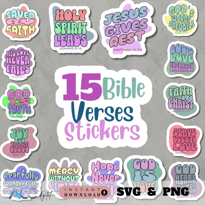 Bible Sticker SVG PNG Bundle, Printable Religious Inspirational Quotes ...