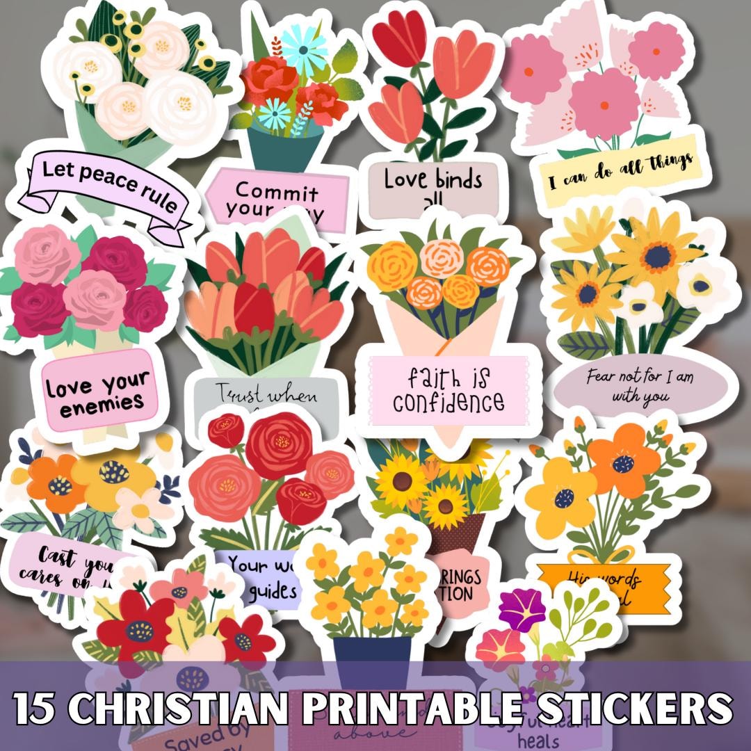 Bible Verse Floral Sticker SVG PNG Bundle, Christian Floral Sticker ...