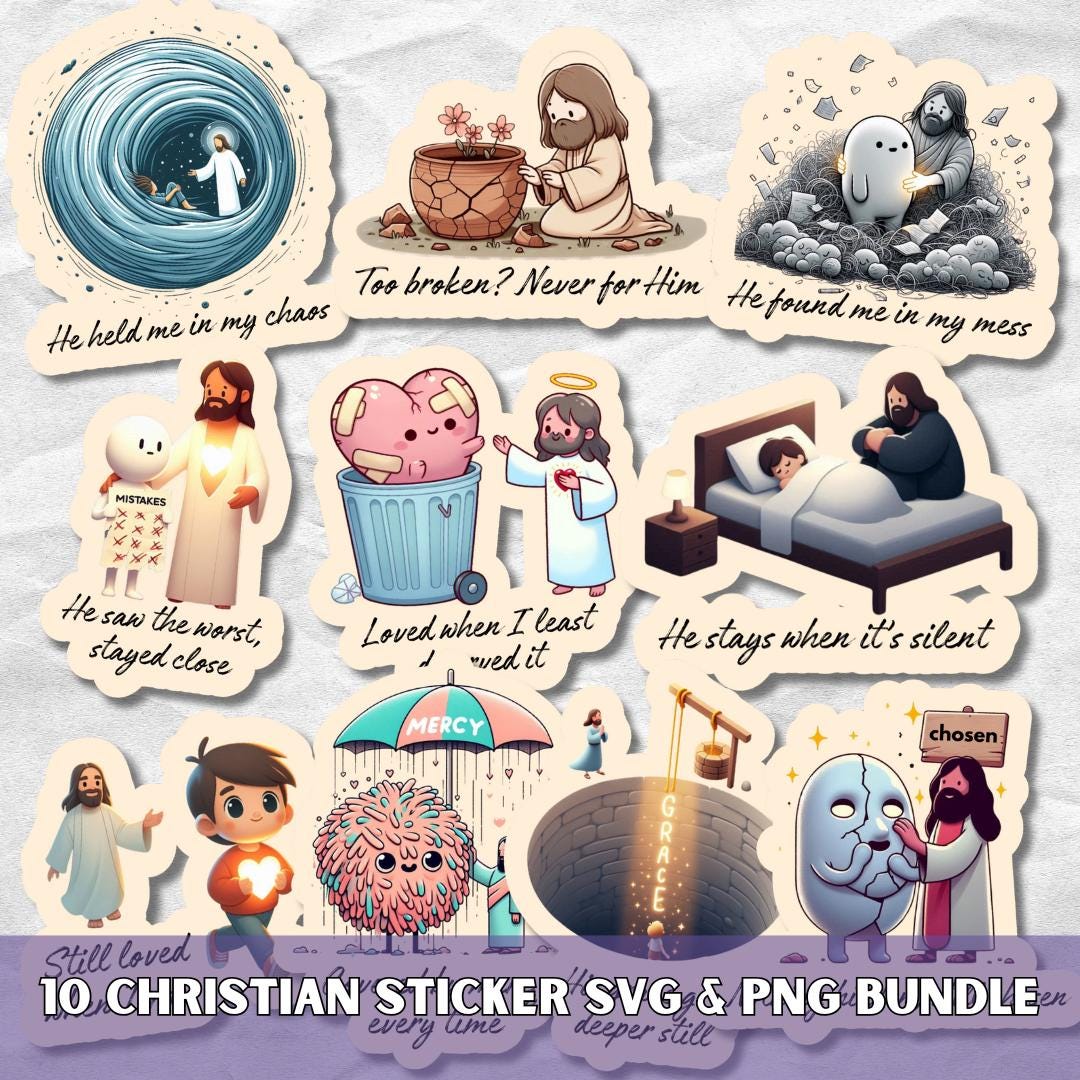 Christian Clipart Stickers SVG PNG Bundle, Printable Faith Quotes for ...