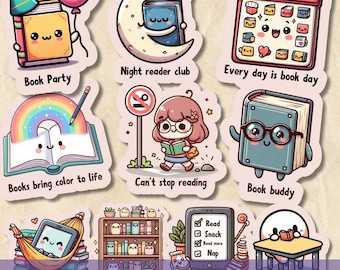 Bookish Stickers SVG PNG Bundle, Kindle Sticker, Gifts for Book worm & Book Lover, Digital and Printable Stickers, Reading Planner Sticker