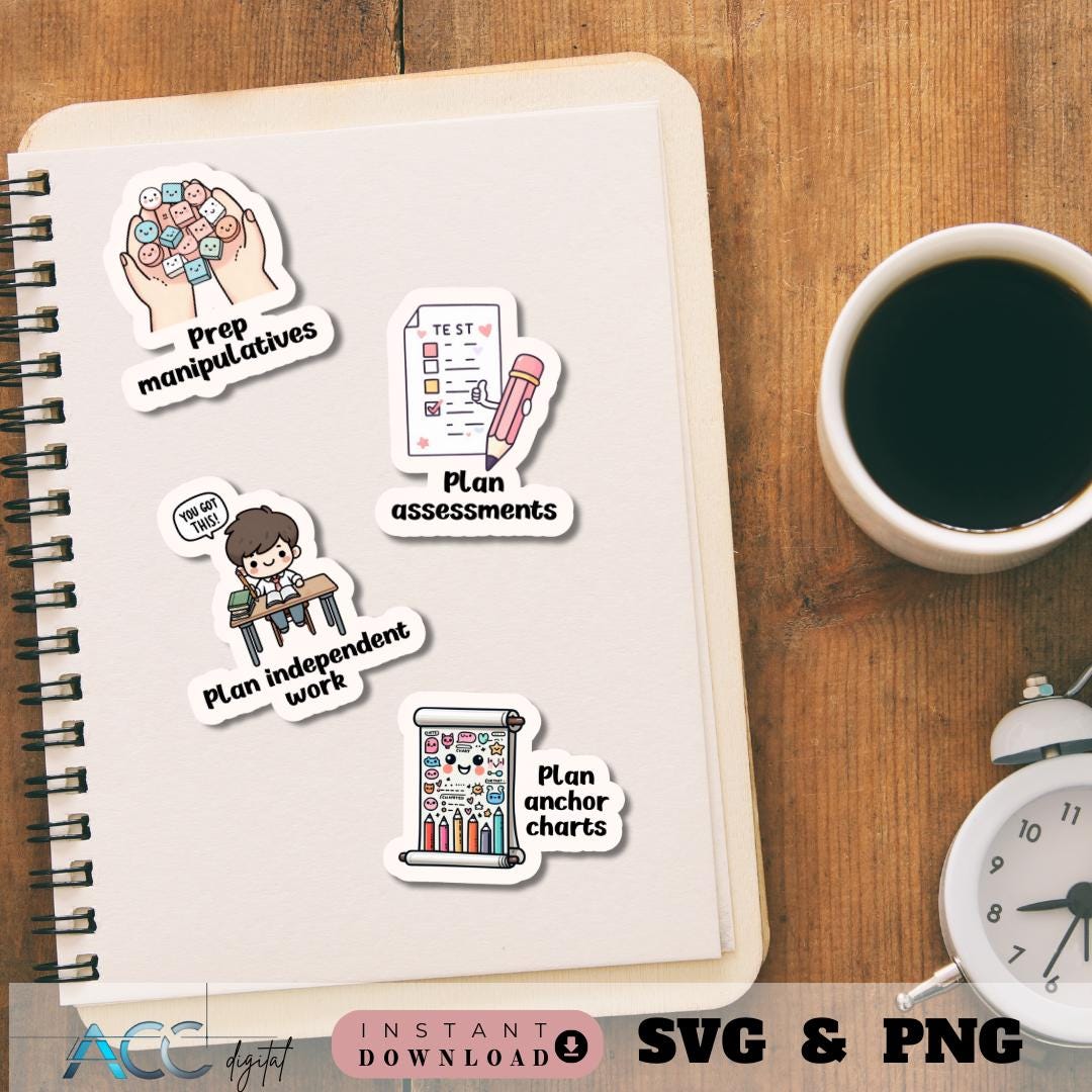 Teacher Stickers Pack SVG PNG Bundle, Digital and Printable Planner ...