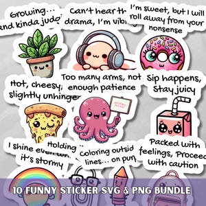 Funny Sticker Pack SVG PNG Bundle, Sarcasm Adult Humor, Digital Planner Goodnotes Stickers, Printable Laptop & Water Bottle Hydroflask Decal