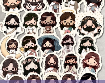 Jesus Clipart Sticker Bundle, Kawaii Christian PNG, Printable Bible Stickers for GoodNotes & Planners
