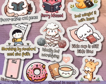 Christian Humor Sticker SVG PNG Bundle, Faith Digital Planner Stickers Pack, Printable Kawaii Bible Goodnotes Clipart for Laptop and Journal