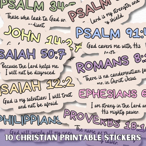 Verset de la Bible imprimable autocollant SVG PNG Bundle, planificateur numérique foi Goodnotes & Journal Stickers, citations chrétiennes, décalcomanies pour ordinateur portable