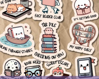 KindleステッカーSVG PNGバンドル、かわいい本好き、Booktokデジタルプランナークリップアート、読書好きへのギフト、Goodnotesとジャーナル用の印刷可能なステッカー
