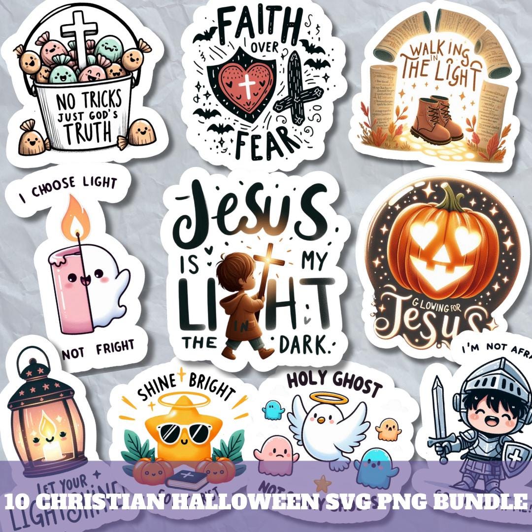 Christian Halloween SVG PNG Bundle, Fall Stickers, Cute Faith Digital ...