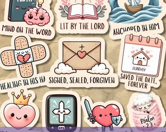 Faith Sticker Pack SVG PNG Bundle, Motivational Christian Printable Stickers, Cute Digital Clipart for Planner & Goodnotes, Religious quotes