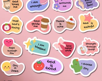 Faith Sticker Pack SVG PNG Bundle, Religious Quotes, Printable Christian Bible Decals for Journals
