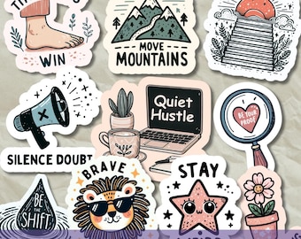 Mental Health Stickers SVG PNG Bundle, Inspirational & Motivational quotes for Digital Planners, Cute Printable Uplifting Affirmation Decals