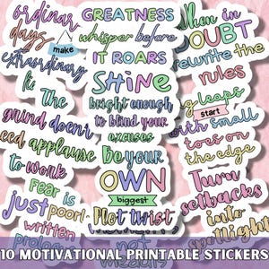 Motivational SVG PNG Sticker Bundle, Inspirational Quotes Sticker Set, Self care, Mental Health, Affirmation Stickers for Journal & Planner