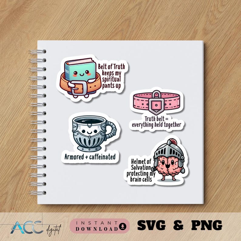 Armor of God Sticker Pack SVG PNG Bundle, Funny Kawaii Faith Printable ...