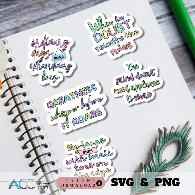Motivational SVG PNG Sticker Bundle, Inspirational Quotes Sticker Set ...