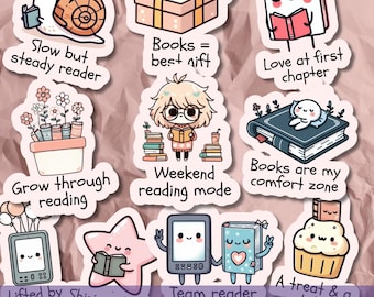 Kindle Stickers Pack SVG PNG Bundle, Booktok Bookish Sticker, Book Lover gifts, Kawaii Digital Download & Printable Clipart, Funny Stickers