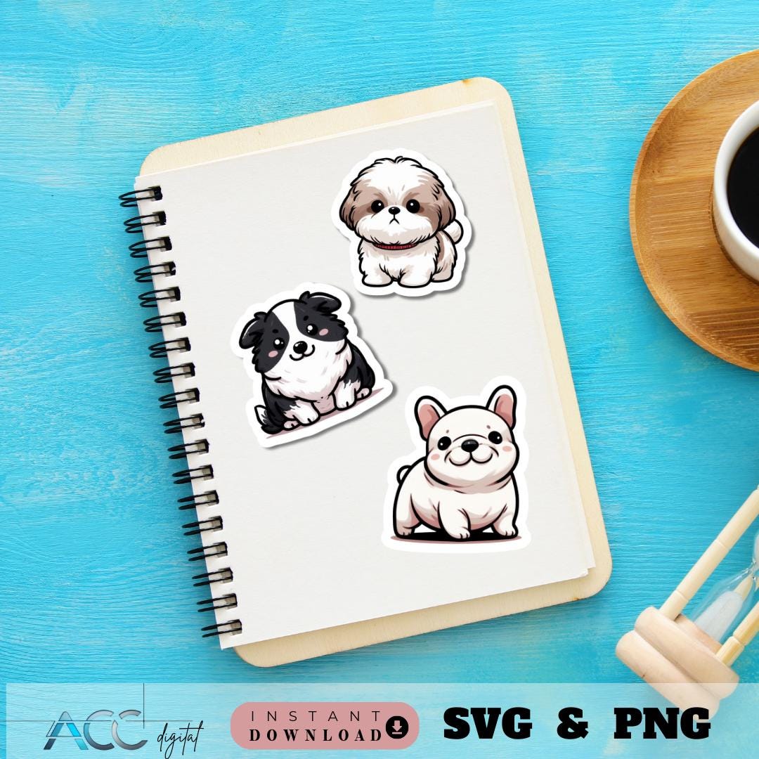 Cute Chubby Dog Sticker SVG PNG Bundle, Dog Lover Gifts, Printable ...