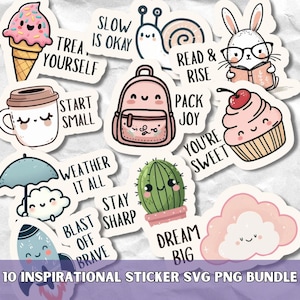 Motivational Quotes SVG PNG Bundle, Digital Stickers for Goodnotes and Planner, Inspirational Quote, Kawaii Printable Affirmation Sticker