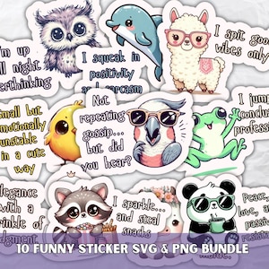 Funny Quotes SVG PNG Bundle Sticker Pack, Sarcastic saying, Printable Snarky Stickers for Water Bottle and Laptop Decals, Digital Clipart