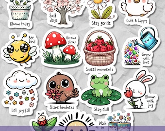 Spring Sticker Bundle, Positive Quote PNG, Cute Spring Clipart for Journals, Planners & Crafts