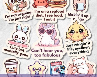 Funny Adult Humor Sticker SVG PNG Bundle, Cute Sarcastic Quotes, Printable Clipart for Laptop & Water Bottle, Digital Stickers for Goodnotes