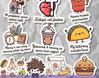 Cute Christian Stickers PNG, Faith Quote Bundle, Jesus Sticker Clipart, Religious Digital Stickers, Bible Journaling