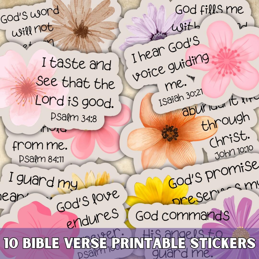 Floral Bible Verse Sticker SVG PNG Bundle, Faith Quotes, Christian ...