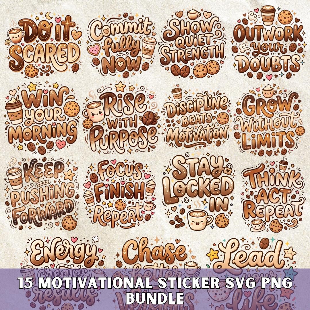 Coffee Lover Mental Health Stickers SVG PNG Bundle, Kawaii Positive ...