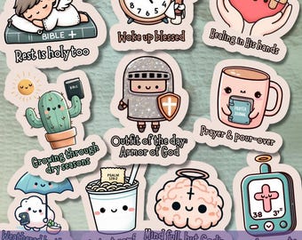 Faith Stickers Pack SVG PNG Bundle, Bible Sticker, Digital Planner Stickers, Christian Printable Clipart, Funny Religious quotes, journaling